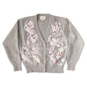 Petite Sophisticate Vintage Lambswool Angora Silk Gray Cardigan Sweater Size M